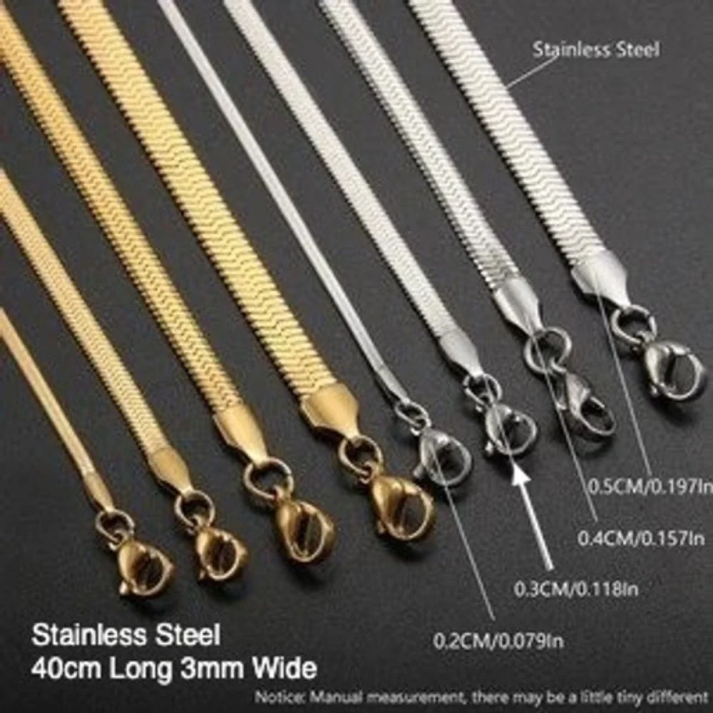 Stainless Steel Herringbone Snake Chain Necklace 3mm 40cm‎ Flat Liquid Link